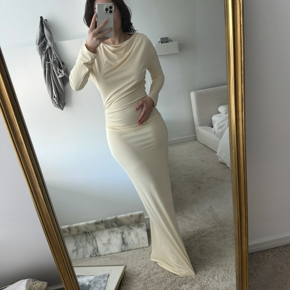 JLUXLABEL Cream Long Sleeve Kathleen Maxi Dress